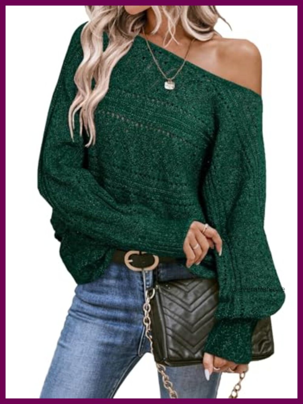 Womens Crochet Boat Neck Long Batwing Sleeve Loose Knit Pullover Sweater